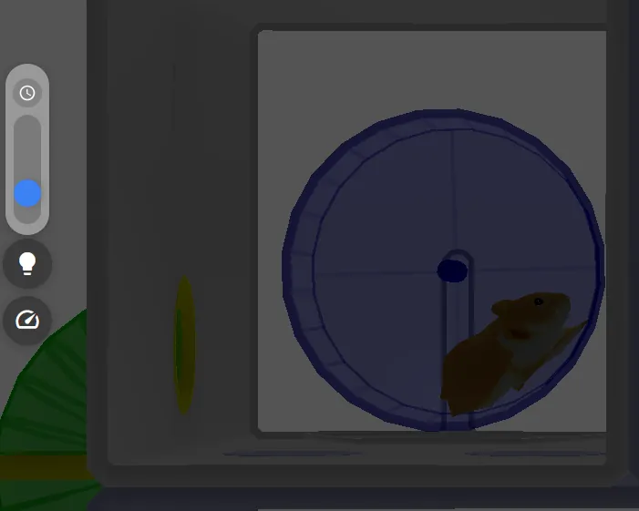 The same cage dimmed, with the dimmer slider moved down